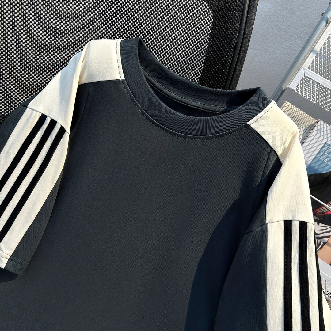 220G Three-Stripe Patchwork short-sleeved T-shirt