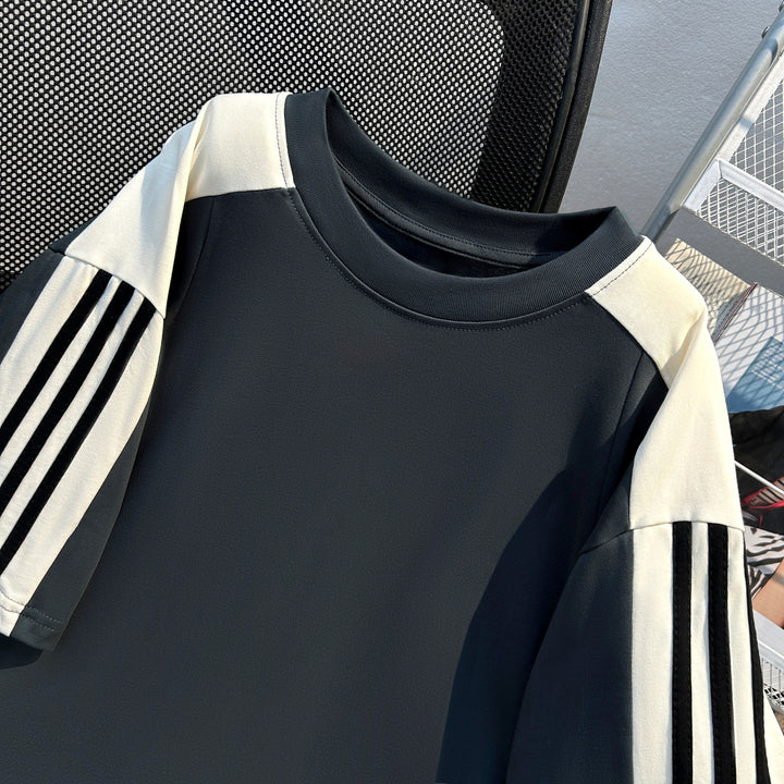 220G Three-Stripe Patchwork short-sleeved T-shirt