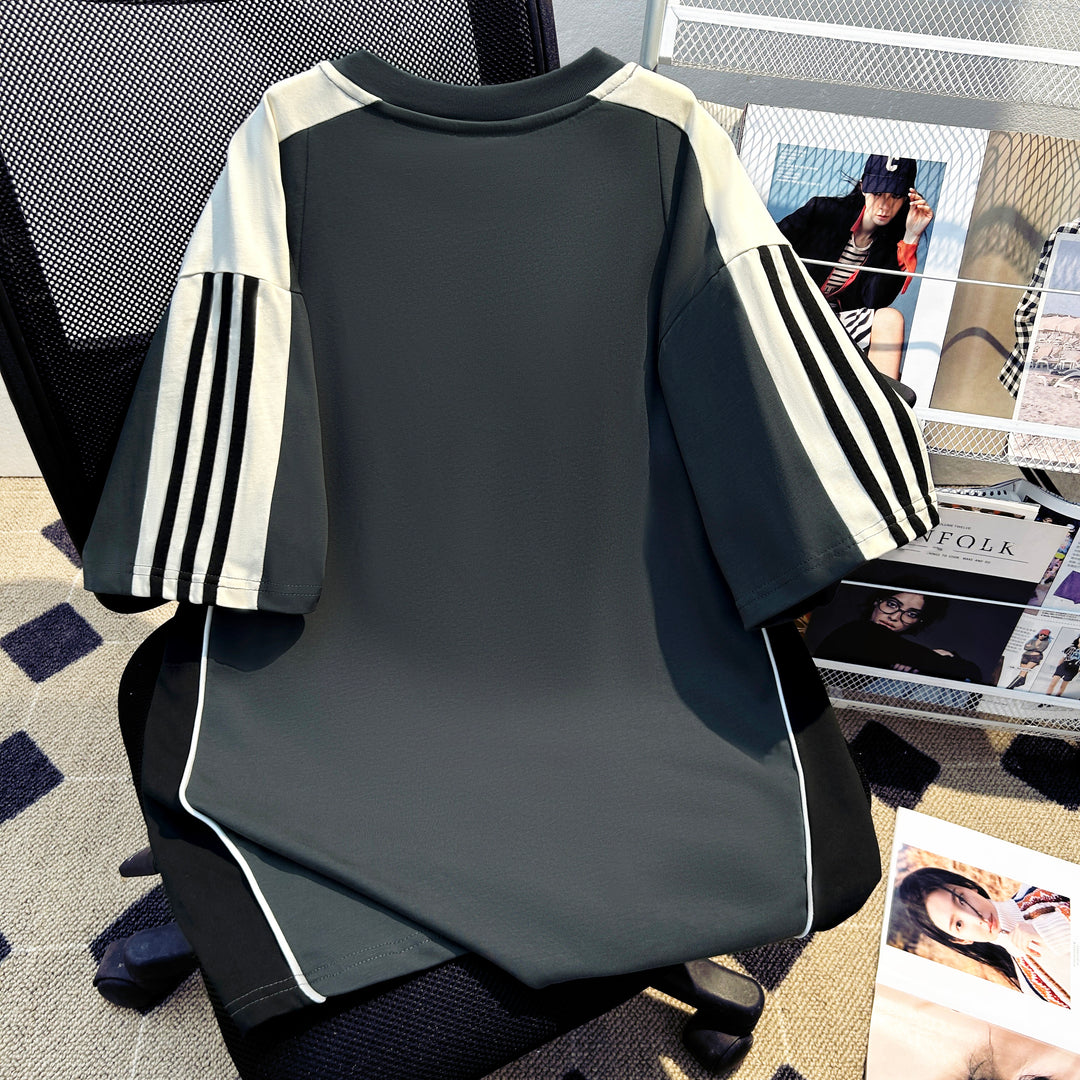 220G Three-Stripe Patchwork short-sleeved T-shirt