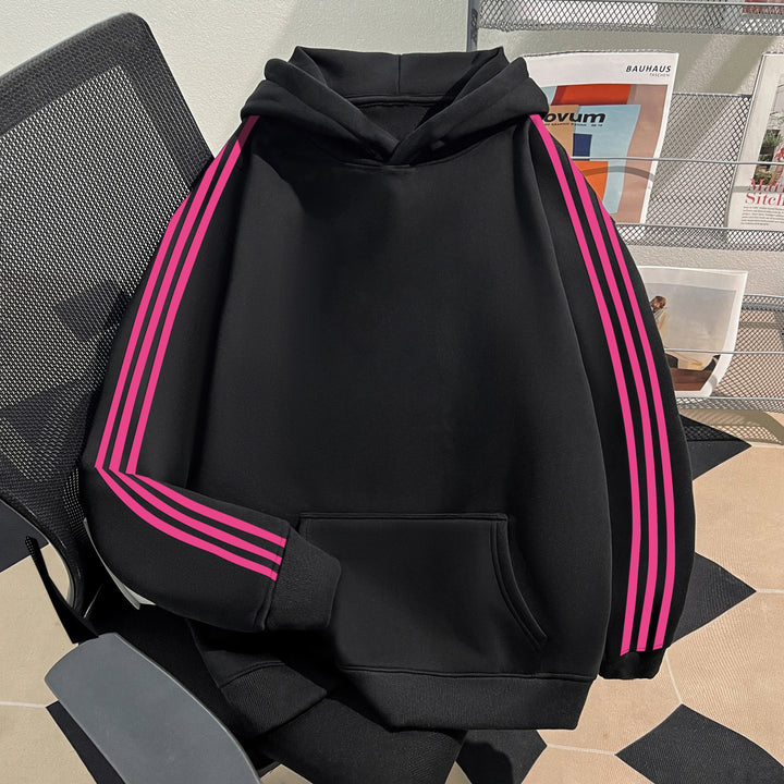 Plush Version-Striped Patchwork Hoodie (without drawstrings)