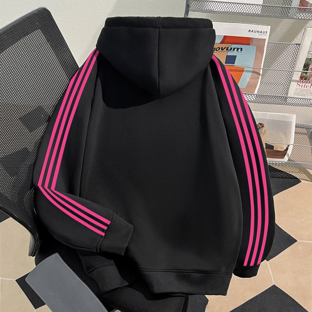Plush Version-Striped Patchwork Hoodie (without drawstrings)