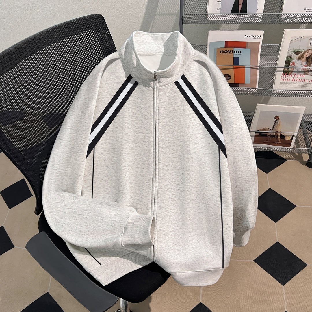 Plush Version-Raglan-Sleeve Polo Zip-Up Sweatshirt