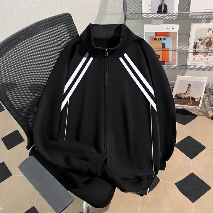 Plush Version-Raglan-Sleeve Polo Zip-Up Sweatshirt