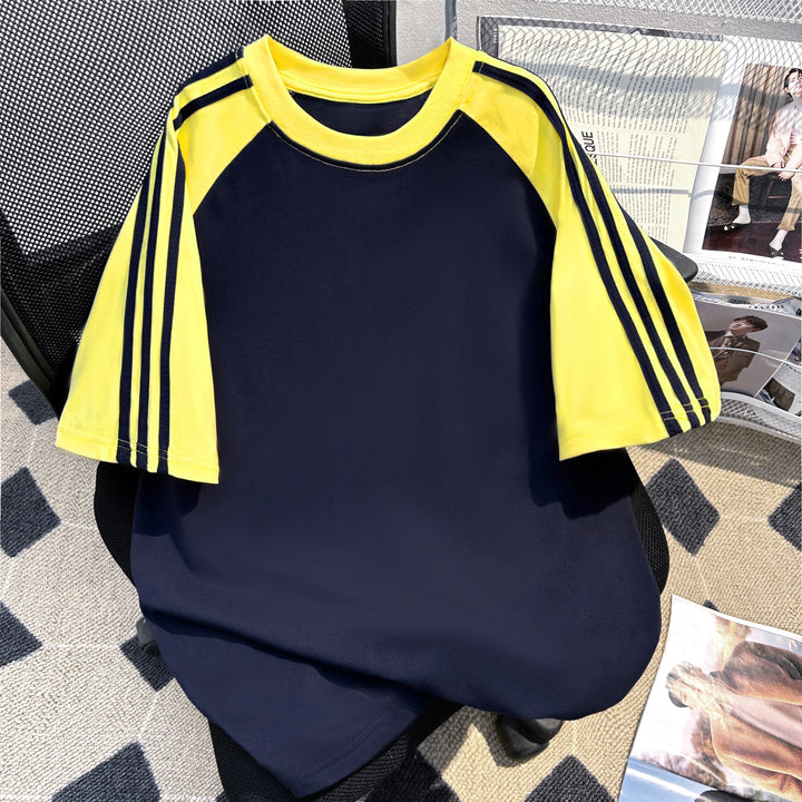 220G Three-Stripe Patchwork short-sleeved T-shirt