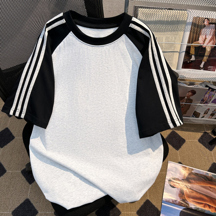 220G Three-Stripe Patchwork short-sleeved T-shirt