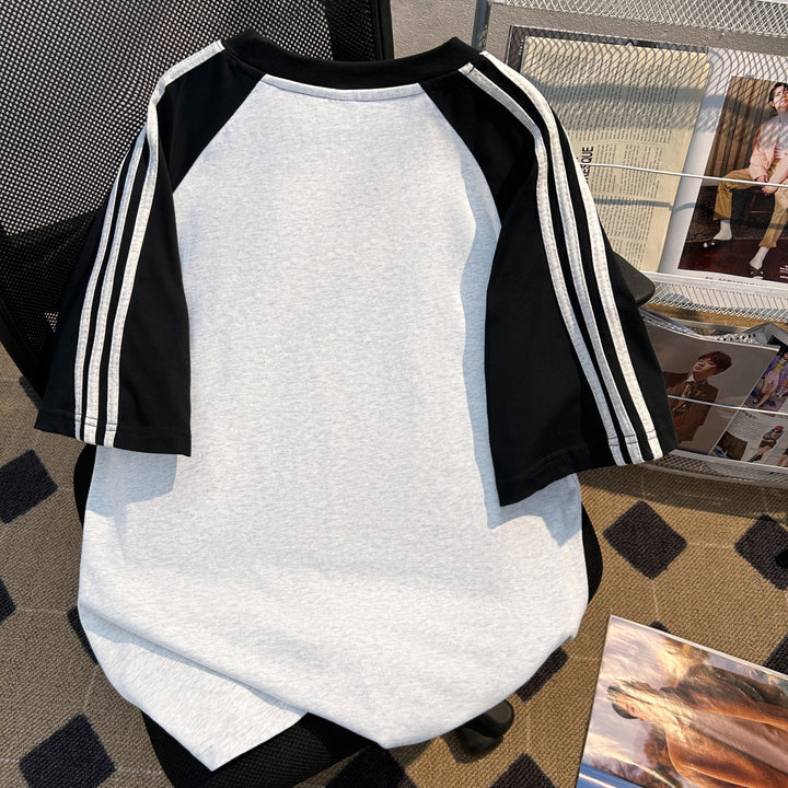 220G Three-Stripe Patchwork short-sleeved T-shirt