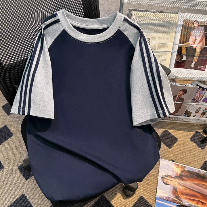 220G Three-Stripe Patchwork short-sleeved T-shirt