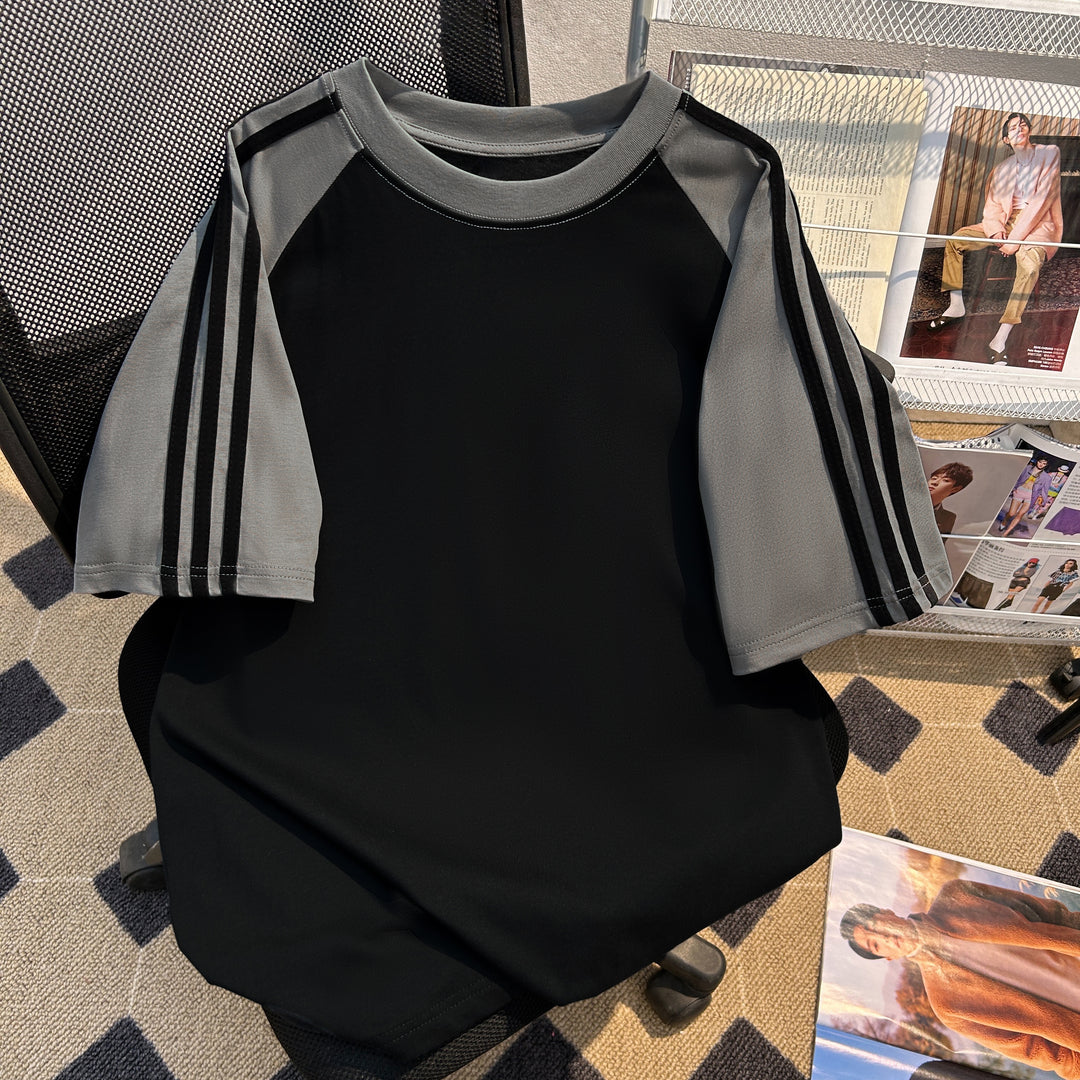 220G Three-Stripe Patchwork short-sleeved T-shirt