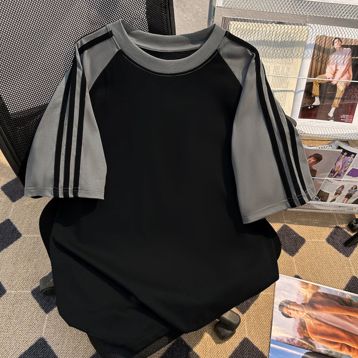 220G Three-Stripe Patchwork short-sleeved T-shirt