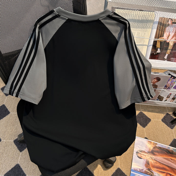 220G Three-Stripe Patchwork short-sleeved T-shirt