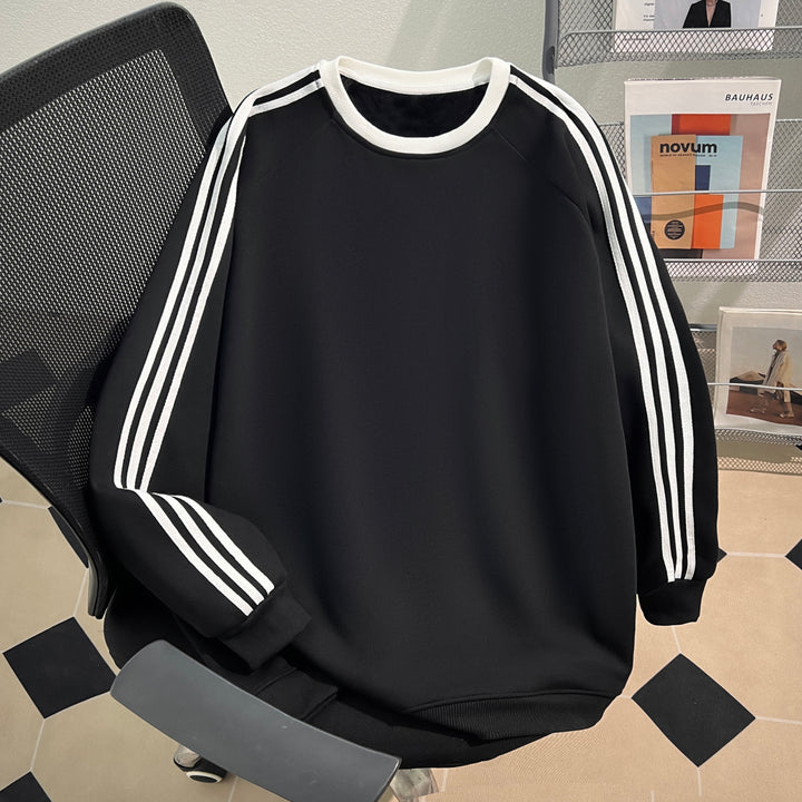 Plush Version-Three-stripe crewneck sweatshirt