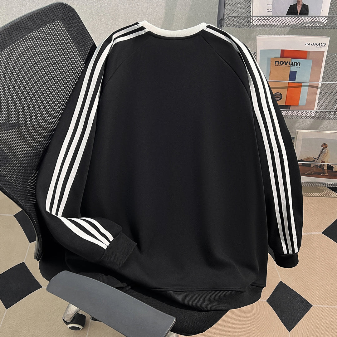 Plush Version-Three-stripe crewneck sweatshirt