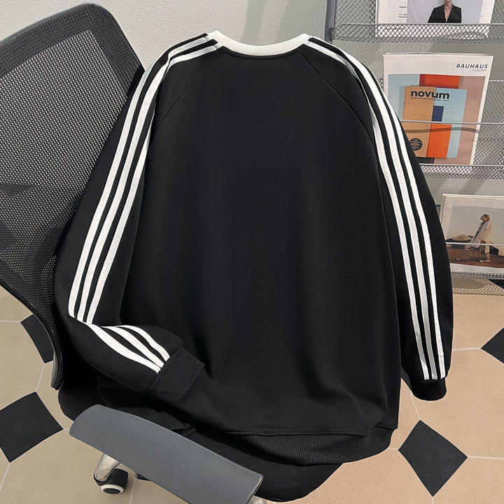 Plush Version-Three-stripe crewneck sweatshirt