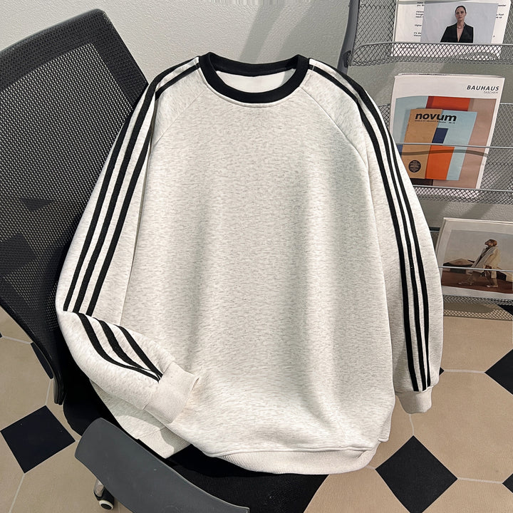 Plush Version-Three-stripe crewneck sweatshirt