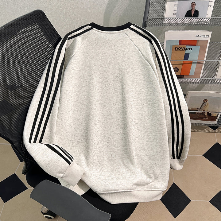 Plush Version-Three-stripe crewneck sweatshirt