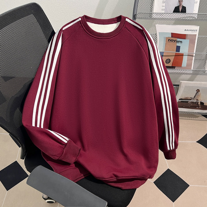 Plush Version-Three-stripe crewneck sweatshirt
