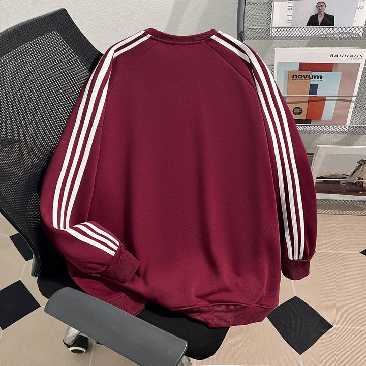 Plush Version-Three-stripe crewneck sweatshirt