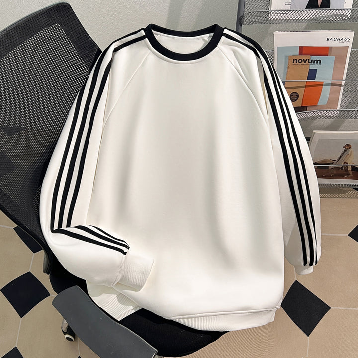 Plush Version-Three-stripe crewneck sweatshirt