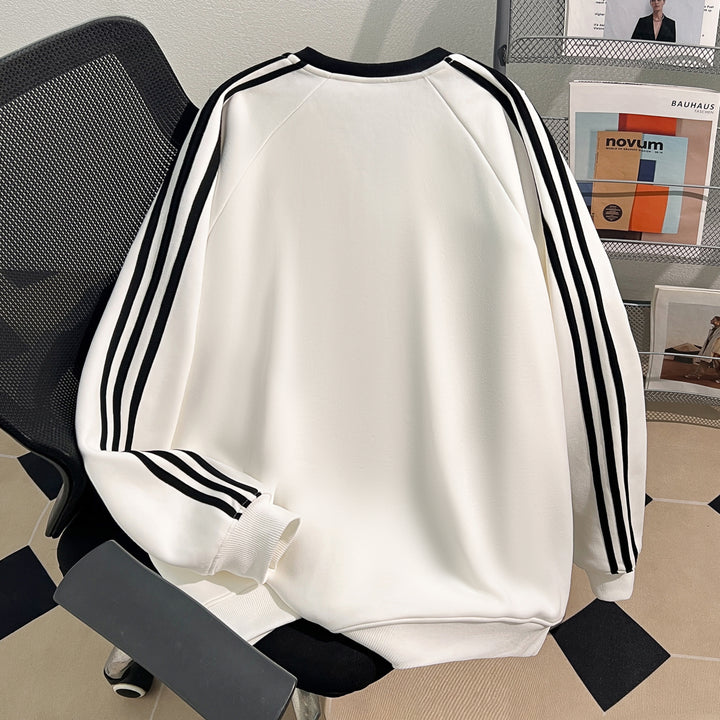 Plush Version-Three-stripe crewneck sweatshirt