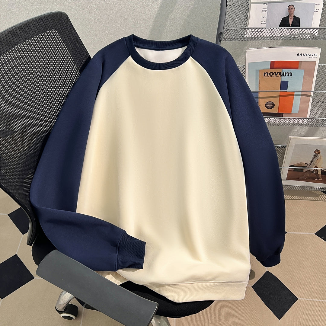 Plush Version-Raglan sleeve Crew neck pullover sweatshirt