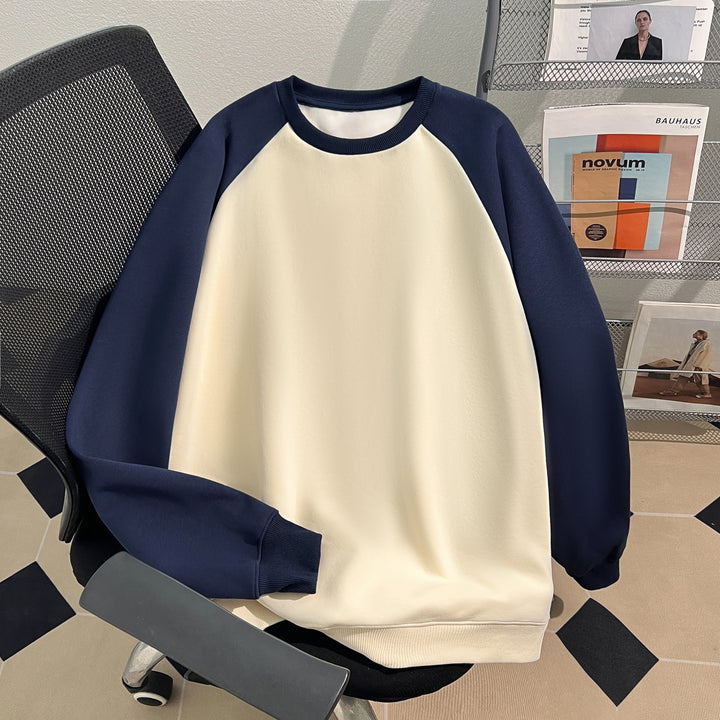 Plush Version-Raglan sleeve Crew neck pullover sweatshirt