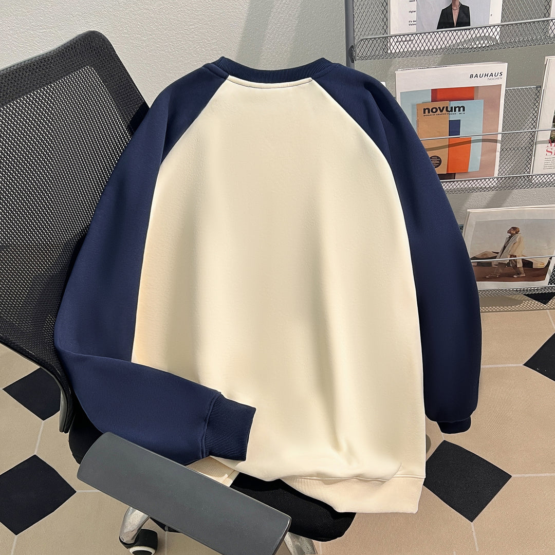 Plush Version-Raglan sleeve Crew neck pullover sweatshirt