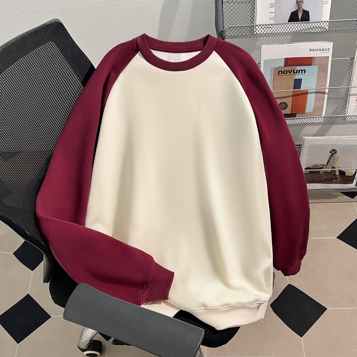 Plush Version-Raglan sleeve Crew neck pullover sweatshirt