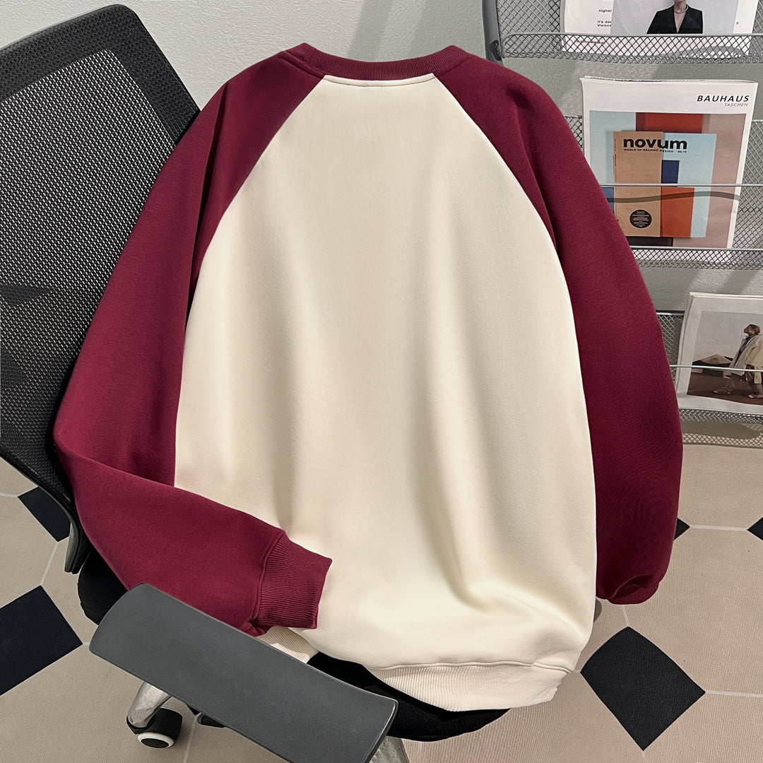 Plush Version-Raglan sleeve Crew neck pullover sweatshirt