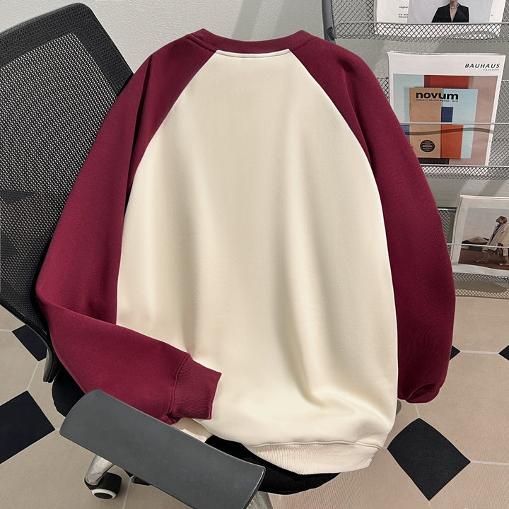Plush Version-Raglan sleeve Crew neck pullover sweatshirt