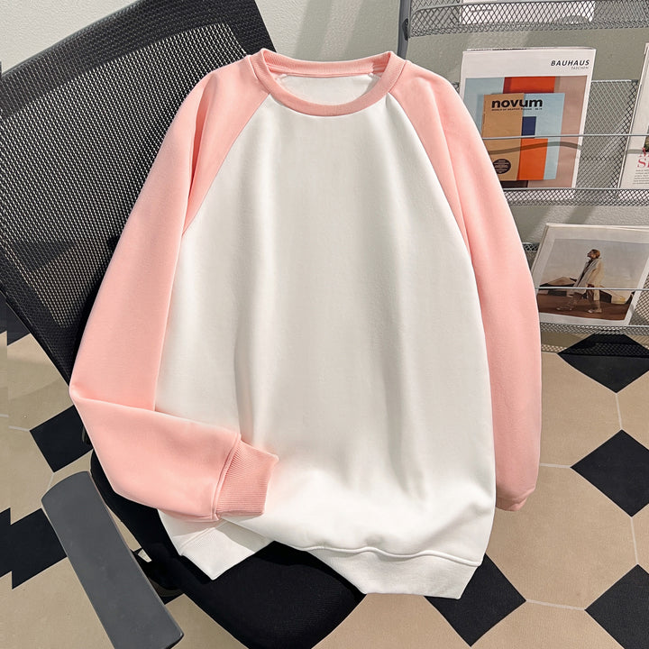 Plush Version-Raglan sleeve Crew neck pullover sweatshirt