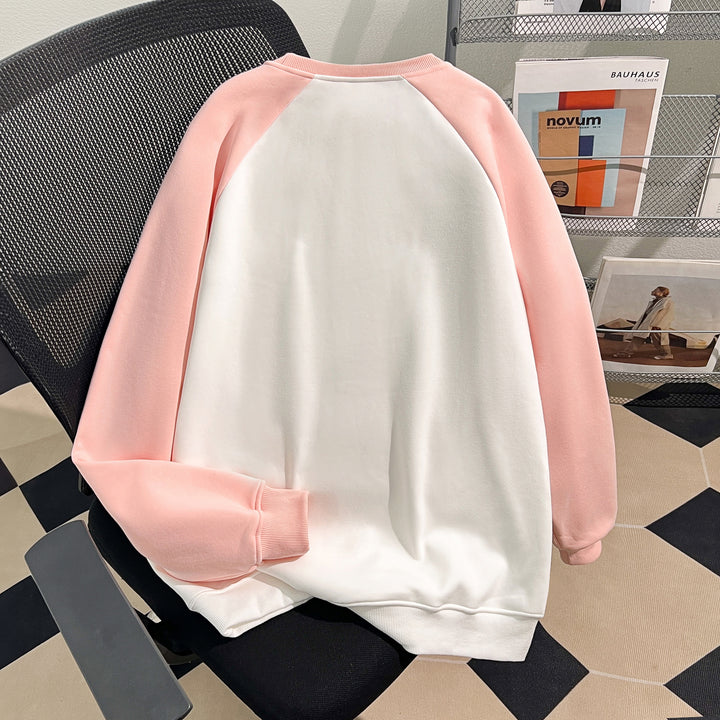 Plush Version-Raglan sleeve Crew neck pullover sweatshirt
