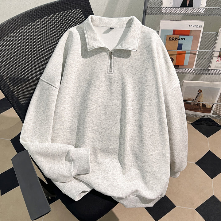 Thin Version-Plain Polo Sweatshirt with Half-Zip