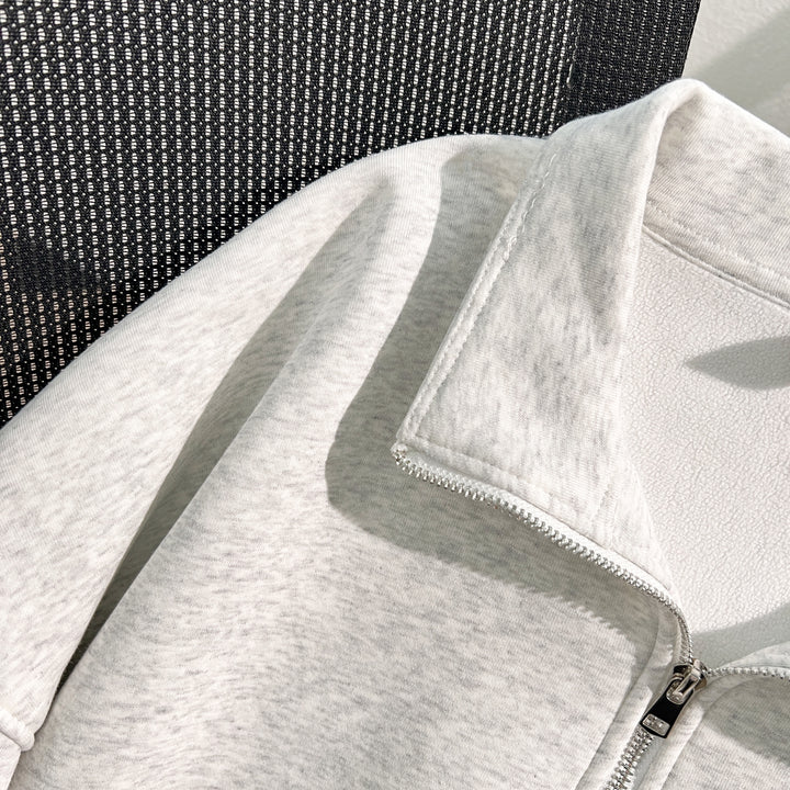 Thin Version-Plain Polo Sweatshirt with Half-Zip