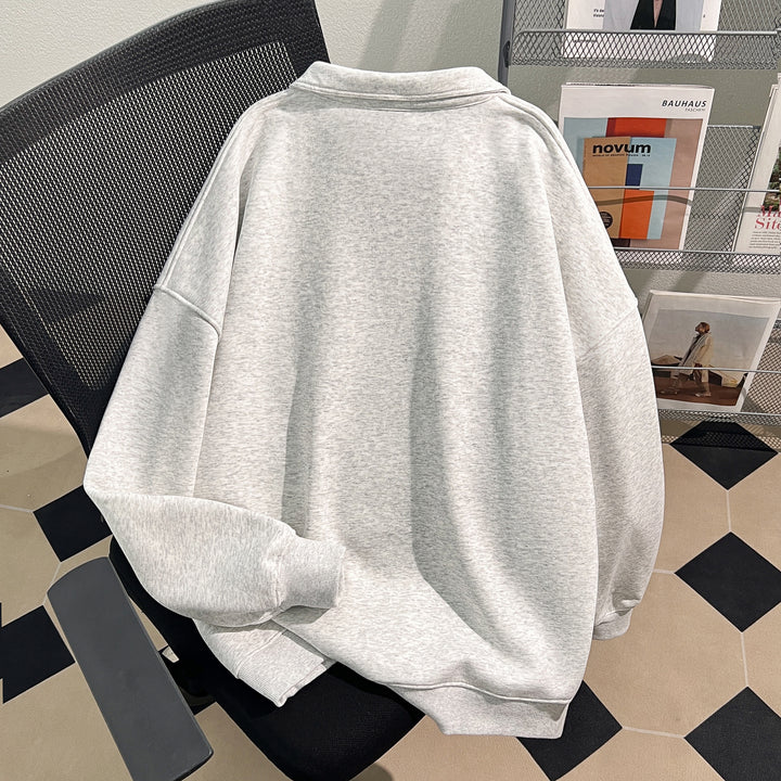 Thin Version-Plain Polo Sweatshirt with Half-Zip