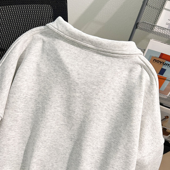 Thin Version-Plain Polo Sweatshirt with Half-Zip