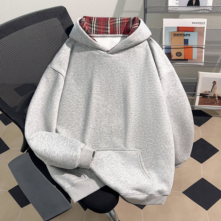 Plush Version -Checked Hat-Hoodie (without drawstrings)