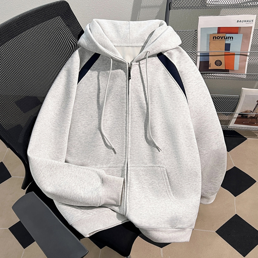 Plush Version-Patchwork Zip-Up Hoodie