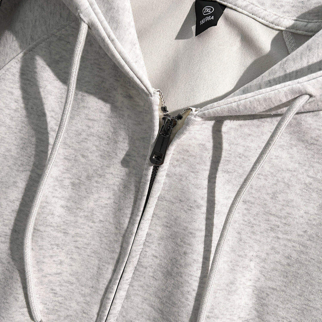 Plush Version-Three-Stripe Patchwork Zip-Up Hoodie