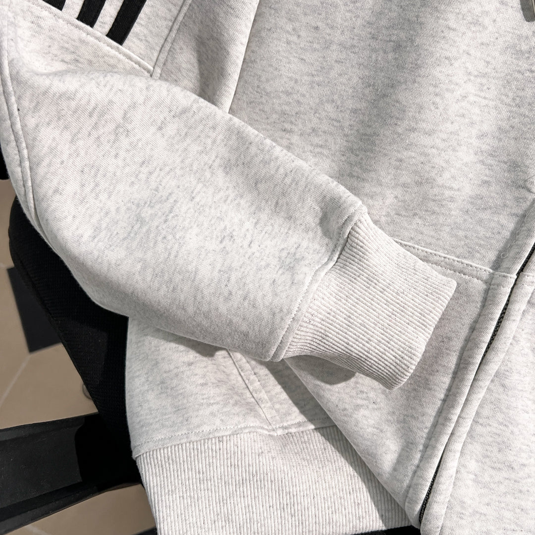 Plush Version-Three-Stripe Patchwork Zip-Up Hoodie