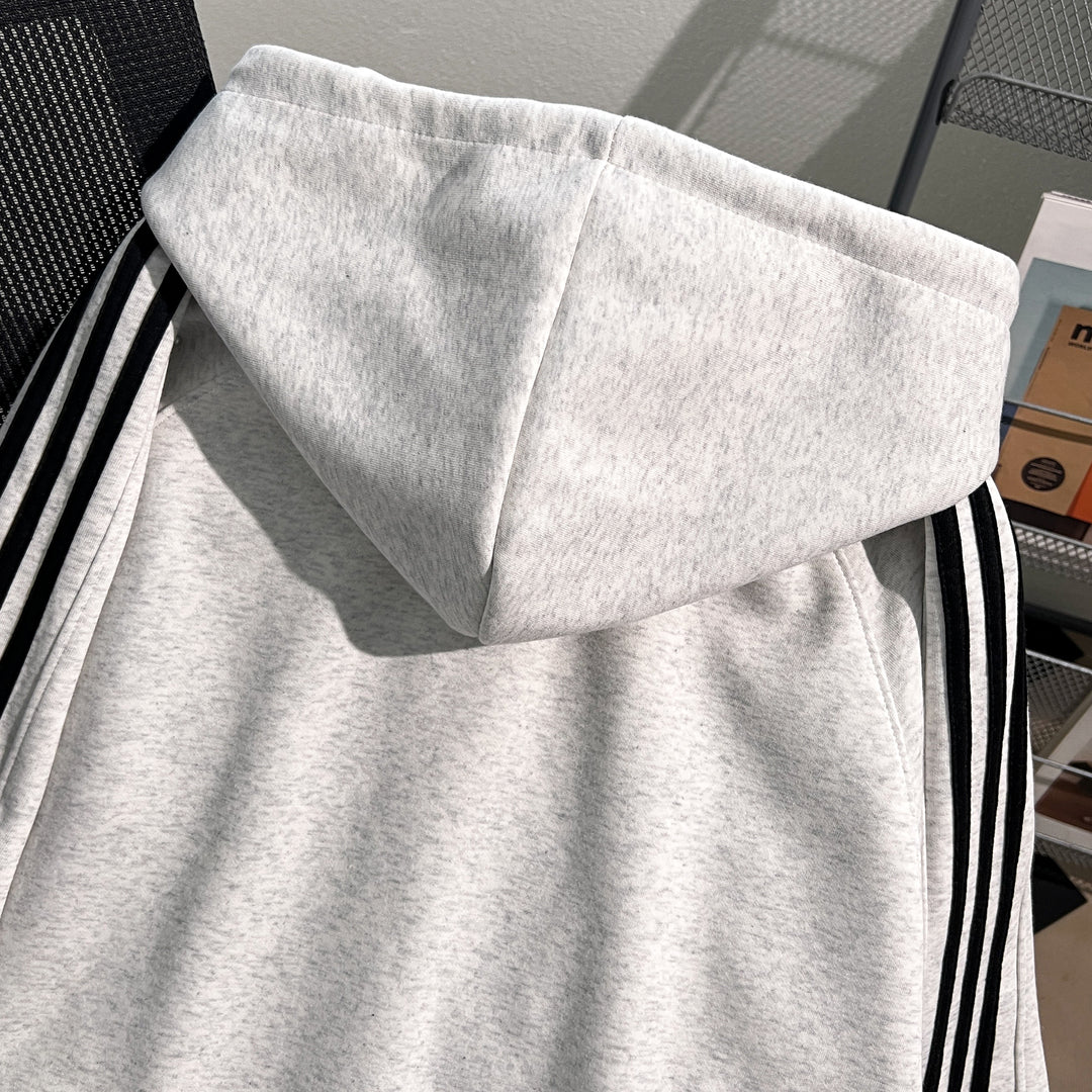 Plush Version-Three-Stripe Patchwork Zip-Up Hoodie