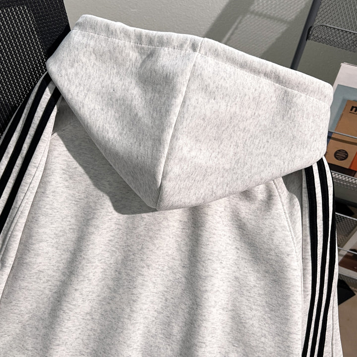 Plush Version-Three-Stripe Patchwork Zip-Up Hoodie