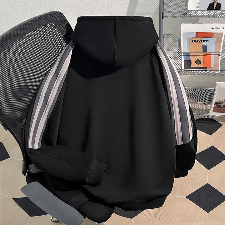Plush Version-Striped Patchwork Hoodie (without drawstrings)