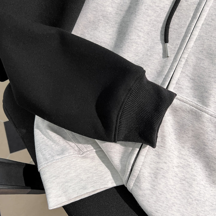 Plush Version-Patchwork Zip-Up Hoodie