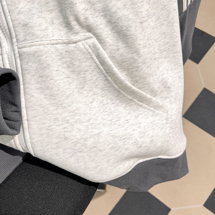 Plush Version-Three-Stripe Patchwork Polo Zip-Up Sweatshirt