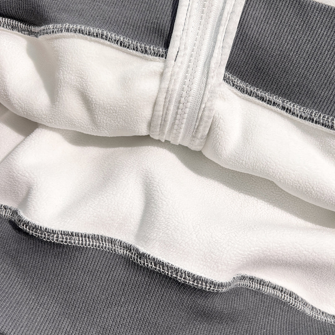 Plush Version-Three-Stripe Patchwork Polo Zip-Up Sweatshirt