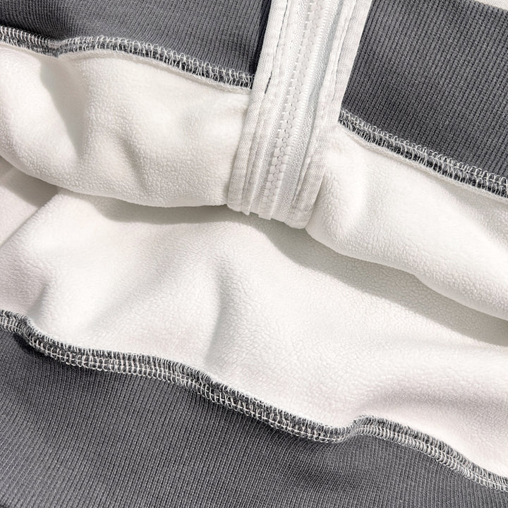 Plush Version-Three-Stripe Patchwork Polo Zip-Up Sweatshirt