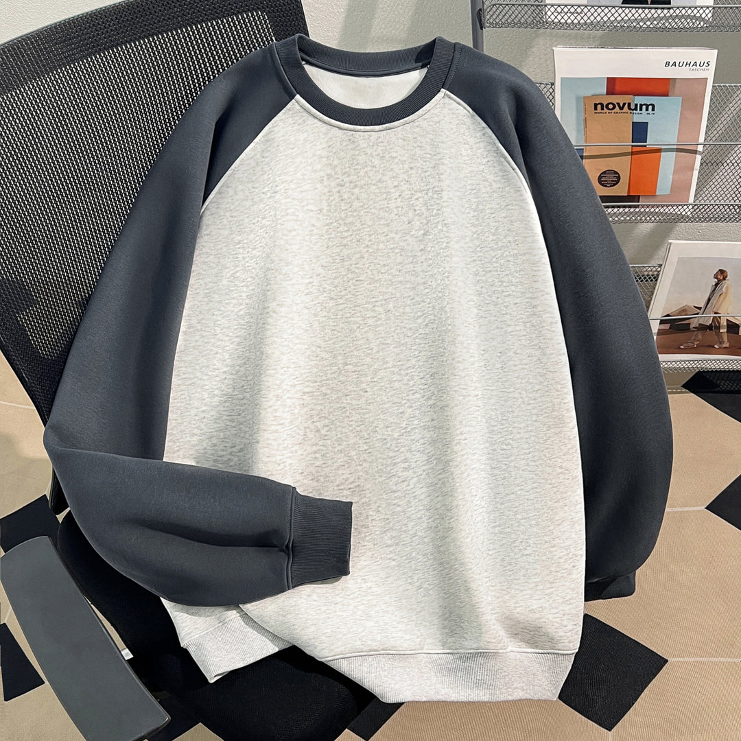 Plush Version-Raglan sleeve Crew neck pullover sweatshirt