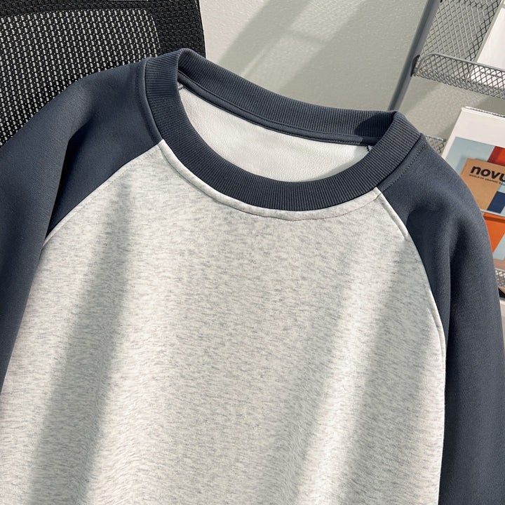 Plush Version-Raglan sleeve Crew neck pullover sweatshirt