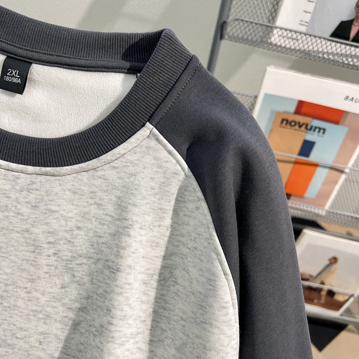 Plush Version-Raglan sleeve Crew neck pullover sweatshirt