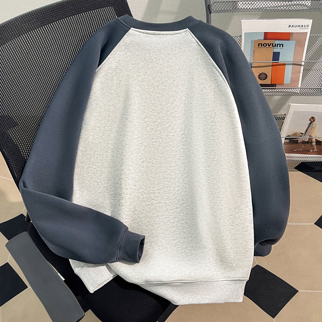 Plush Version-Raglan sleeve Crew neck pullover sweatshirt